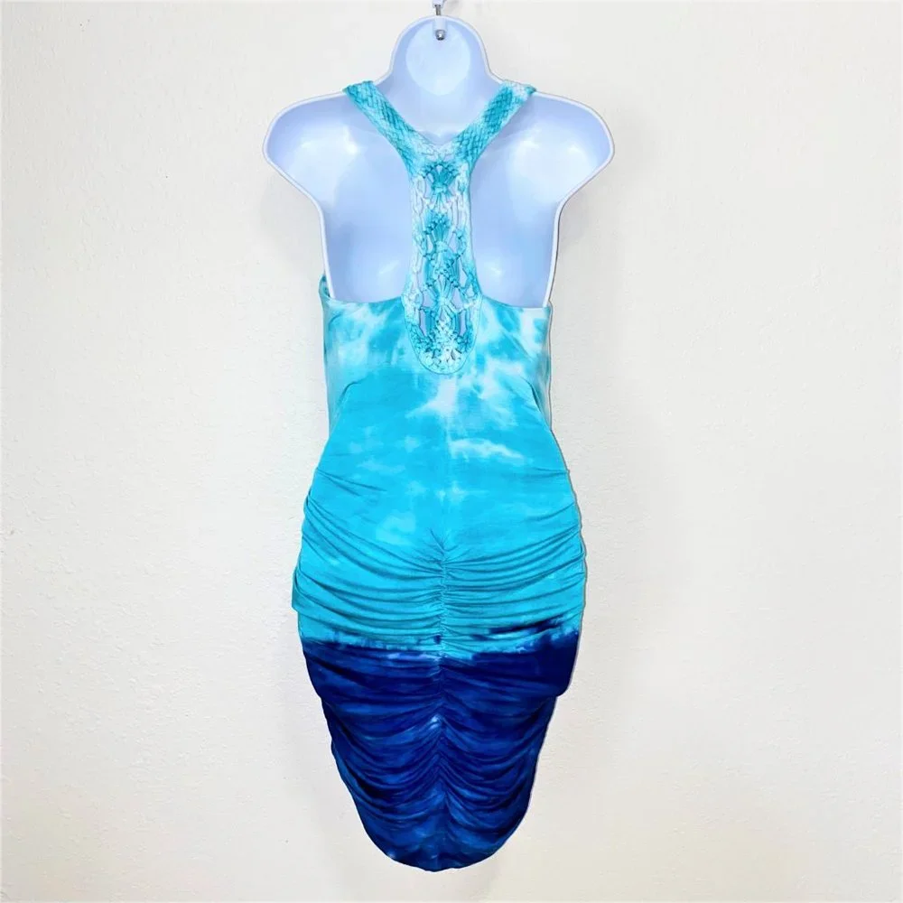 Venus Women's Bodycon Ruched Macrame Back Sleeveless Dress Blue Size S - Picture 2 of 16